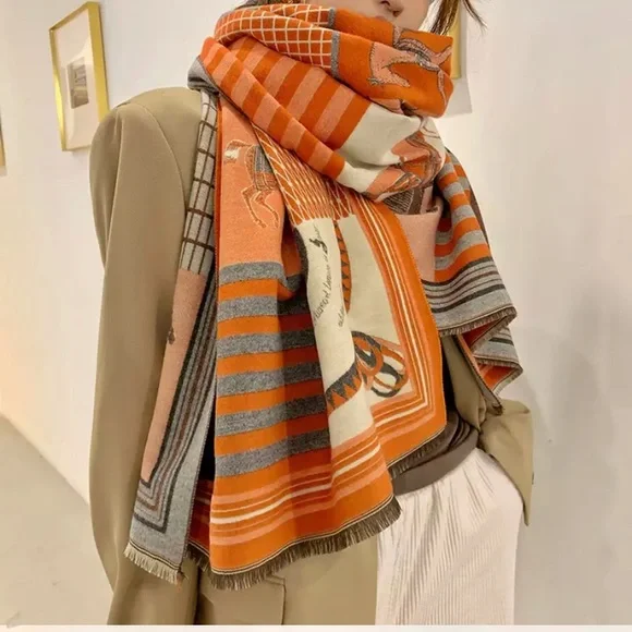 Reversible New Western Horse Scarf Shawl Pashmina Blanket Wrap - Picture 3 of 14